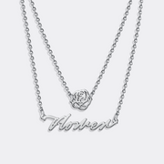 Personalized Double Layer Name Necklace with Rose Accent - Custom Jewelry