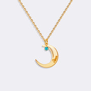 Custom Moon Necklace, Celestial Birthstone Charm Necklace, Moon Lover Gift