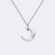 Custom Moon Necklace, Celestial Birthstone Charm Necklace, Moon Lover Gift