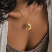 Custom Moon Necklace, Celestial Birthstone Charm Necklace, Moon Lover Gift