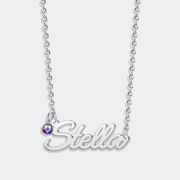 Personalized Name Necklace with Birthstone, Gold Pendant Name Necklace