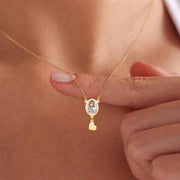 Custom Oval Pendant Photo Memorial Necklace with Heart Charm– Personalized Gift for Love