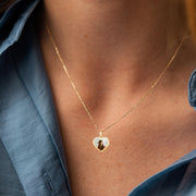 Custom Gold Heart Photo Necklace with Back Engraving, Keepsake Gift