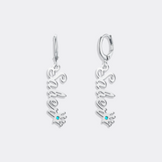 Custom Name Drop Earrings with Crown&Birthstone Accent – Vertical Name Charm Earrings for Women