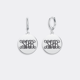 Unique Silver Monogrammed Earrings - Circle Pendant Tailored Custom Design