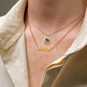Personalized Gold Nameplate Necklace With Circle Photo Pendant