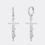 Custom Name Christian Cross Earrings, Hoop Dangle Earrings, Cross Jewelry