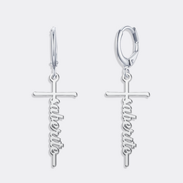 Custom Name Christian Cross Earrings, Hoop Dangle Earrings, Cross Jewelry