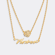 Personalized Double Layer Name Necklace with Rose Accent - Custom Jewelry