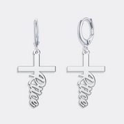 Custom Name Cross Earrings, Christian Hoop Dangle Earrings, Cross Jewelry