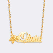 Personalized Name Necklace with Floral Accent - Custom Script Pendant
