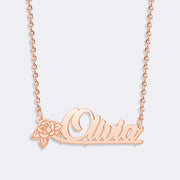 Personalized Name Necklace with Floral Accent - Custom Script Pendant