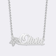 Personalized Name Necklace with Floral Accent - Custom Script Pendant