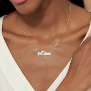 Personalized Name Necklace with Floral Accent - Custom Script Pendant