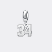 Custom Silver Sports Number Charm Pendant for Bracelet