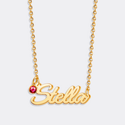 Personalized Name Necklace with Birthstone, Gold Pendant Name Necklace