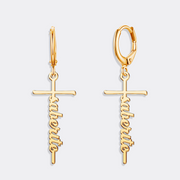 Custom Name Christian Cross Earrings, Hoop Dangle Earrings, Cross Jewelry