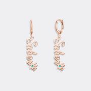 Custom Name Drop Earrings with Crown&Birthstone Accent – Vertical Name Charm Earrings for Women