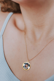 Custom Round Photo Necklace with Back Engraving, Keepsake Pendant