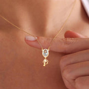 Custom Oval Pendant Photo Memorial Necklace with Paw&Bone Charm– Personalized Pet Gift