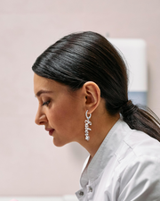 Custom Name Drop Earrings with Crown&Birthstone Accent – Vertical Name Charm Earrings for Women