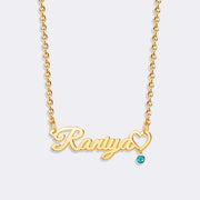 Custom Name Open Heart Necklace, Personalized Birthstone Necklace