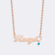 Custom Name Open Heart Necklace, Personalized Birthstone Necklace