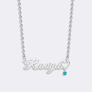 Custom Name Open Heart Necklace, Personalized Birthstone Necklace