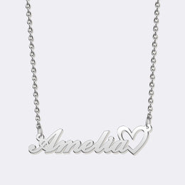 Personalized Script Name Necklace, Stainless Steel Open Heart Chain Pendant
