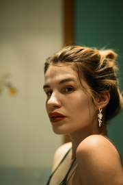 Rose Flower with Birthstone Hoop Earrings,Personalized Floral Name Earrings