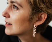 Custom Name Drop Earrings with Crown&Birthstone Accent – Vertical Name Charm Earrings for Women