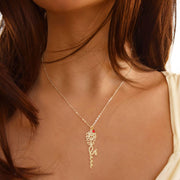 Custom Name Birth Flower Necklace, Birthstone Pendant Chain Necklace