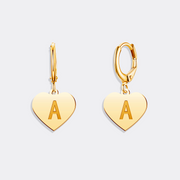 Initial Charm Earrings in Heart Shape - Personalized Letter Jewelry for Her