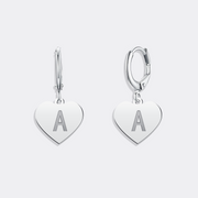 Initial Charm Earrings in Heart Shape - Personalized Letter Jewelry for Her