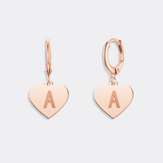 Initial Charm Earrings in Heart Shape - Personalized Letter Jewelry for Her