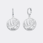 Volleyball Name&Number Pendant Earrings - Stylish Hoop Design with Personalization