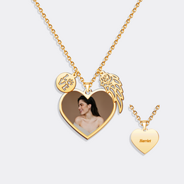 Custom Photo Necklace with Angel Wing&LOVE Charm – Personalized Gift