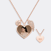 Custom Photo Necklace with Angel Wing&LOVE Charm – Personalized Gift