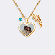 Custom Photo Necklace with Angel Wing&Birthstone Charm – Personalized Gift