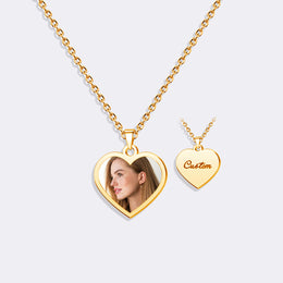 Custom Gold Heart Photo Necklace with Back Engraving, Keepsake Gift