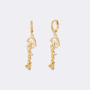 Custom Name Script Earrings, Personalized Hoop Dangle Earrings, Custom Jewelry