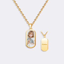 Personalized Photo Picture Gold Chain Necklace With Back Engraving