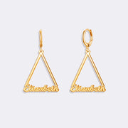 Custom Name Triangle Earrings, Hoop Dangle Earrings, Geometric Jewelry