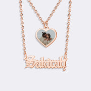 Custom Name Necklace with Gold Plate Heart Photo Pendant – Personalized Gift