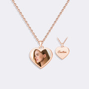 Custom Gold Heart Photo Necklace with Back Engraving, Keepsake Gift