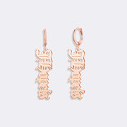 Gothic Old English Font Style Earrings, Custom Name Hoop Dangle Earrings