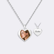 Custom Gold Heart Photo Necklace with Back Engraving, Keepsake Gift