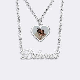 Custom Name Necklace with Heart Photo Pendant – Personalized Gift