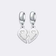 Custom Name Split Heart 2pc Pendant Charm for Bracelets
