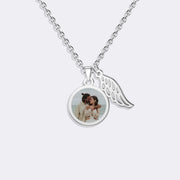 Custom Photo Necklace with Angel Wing Charm – Rose Gold Pendant